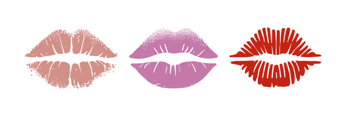 Lip kiss print mouth icon. Lipstick imprint makeup silhouette woman design illustration