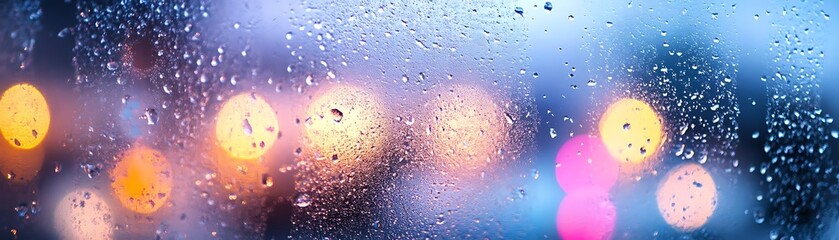 Rainy Night City Lights Through Wet Window Photo