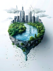 3D flat icons depict Pollution vs Clean River concept. Ideal for illustrating the impact of pollution and clean water importance. Isolated on a white background with space for text or graphics.