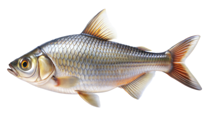 Detailed fish with scales and fins swimming in water isolated on transparent background