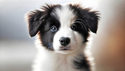 Border Collie Puppy Dog Studio Portrait, White Background