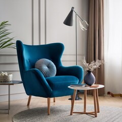 modern living room with blue chair