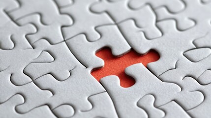 Jigsaw puzzle with the last piece being placed, symbolizing completion and success. Room for text provided.