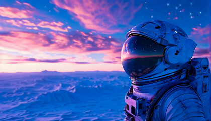 An Astronaut Observing the Horizon of an Alien Planet, Contemplating the Future of Human Civilization, Space Exploration, and Interstellar Travel Beyond Our Solar System
