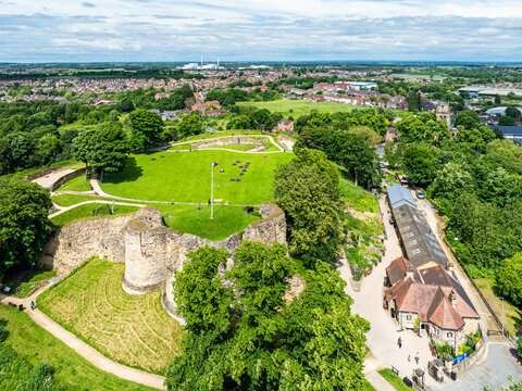 Pontefract Castle from a drone, Pontefract, West Yorkshire, England