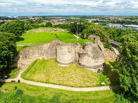 Pontefract Castle from a drone, Pontefract, West Yorkshire, England