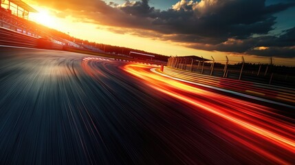 Race track with a camera flash capturing the speed and intensity of a high-octane race.