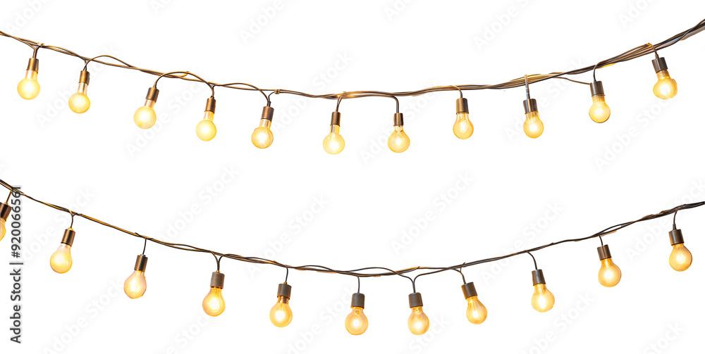 Wall mural hanging string lights creating a warm and cozy ambiance isolated on transparent background