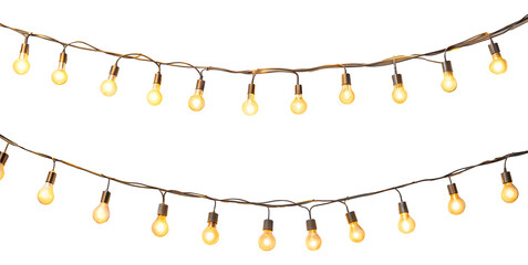 Hanging string lights creating a warm and cozy ambiance isolated on transparent background