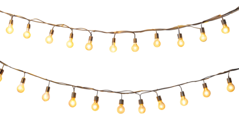 Hanging string lights creating a warm and cozy ambiance isolated on transparent background