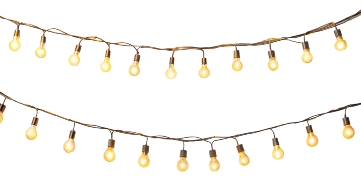 Hanging string lights creating a warm and cozy ambiance isolated on transparent background