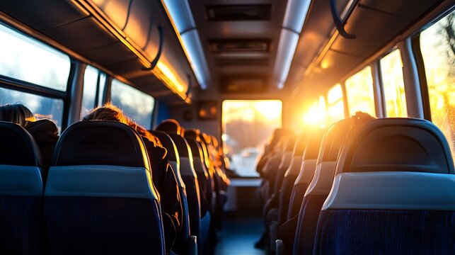 Sunlit Bus Interior with Passengers