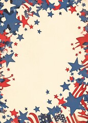 Fototapeta premium Blank Page Design with Red and Blue Stars Forming American Flag Edge