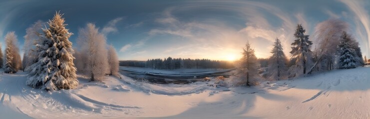 360 degree winter landscape during Christmas. HDRI spherical panorama.
