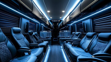 Fototapeta premium Luxury Bus Interior with Blue Lighting