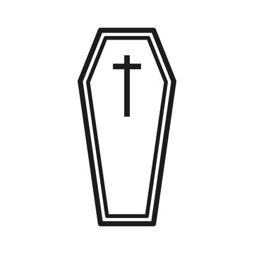 recommend clip art: Coffin outline icon. Cross detail inside. Simple black design. Vector symbol.