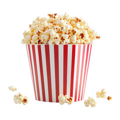 Striped Popcorn Container Overflowing With Popcorn On Isolated On Transparent Png Background , Ideal For Cinema And Movie Snack Promotions . Generative ai