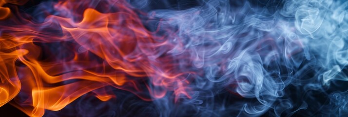 Fototapeta premium Vibrant orange flames swirl together with tranquil blue smoke to create a stunning artistic abstract background
