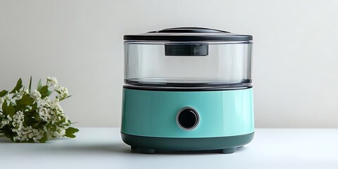 Aqua Blue Electric Food Steamer with Glass Lid - Kitchen Appliance Product Photography
