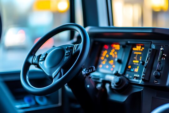 Close-up View of a Modern Truck Steering Wheel - Powered by Adobe
