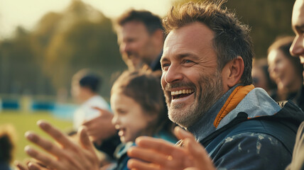 Engaged Dad Clapping for His Children’s Performance
