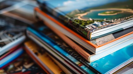 Showcasing a collection of coffee table books on travel and photography for inspiration.