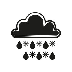 Cloud with rain and snow. Weather icon. Black and white symbol. Simple vector illustration.