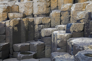 Abstract view of rock formations of basalt columns at Giant's Causeway in Northern Ireland
