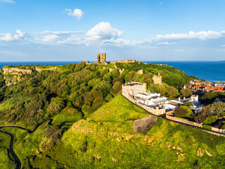Scarborough Castle from a drone, Scarborough, North Yorkshire, England