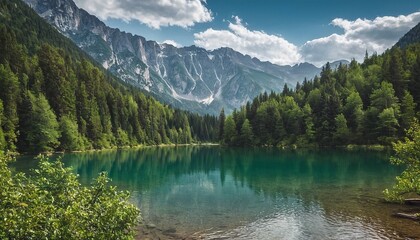 Mountain peak Zugspitze Summer day at lake Eibsee near Garmisch Partenkirchen. Bavaria, Germany 5
