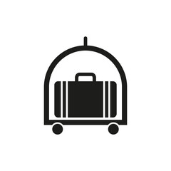 Luggage cart icon. Black silhouette design. Minimalist travel symbol. White background.