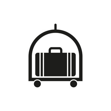 recommend clip art: Luggage cart icon. Black silhouette design. Minimalist travel symbol. White background.