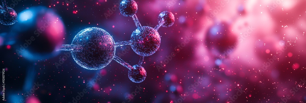 Poster nano tech wonder banner design, molecular structures, atom arrangements
