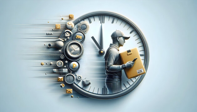 Timely courier service concept with person holding delivery bag on clean background for stock photo