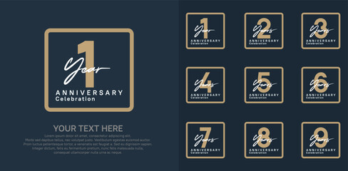 anniversary set logo style with brown and white color in square for company celebration moment
