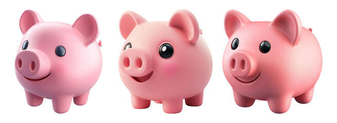 Adorable Pig Figurines Set Isolated on Transparent Background