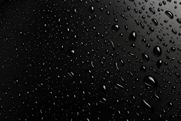 Water drops on black background. Rain drops on glossy window glass.