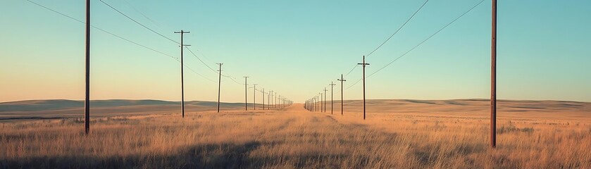 Rural Landscape Photo with Power Lines in Field
