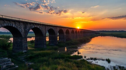 Stone Bridge at Sunset - A Realistic Image