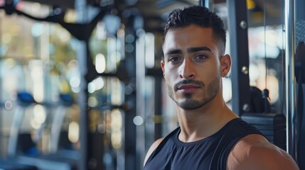 Obraz premium Muscular Man Posing in a Gym