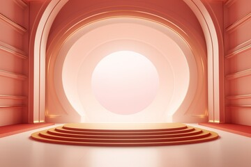 Obraz premium Abstract 3D minimalist podium with archway and soft lighting.