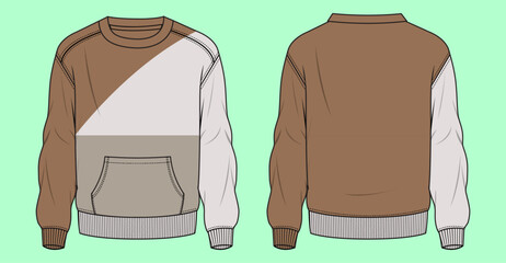 Boys and men's terry fleece drop shoulder crew neck colour block sweatshirt flat sketch outline vector fashion illustration template. © MdAbir