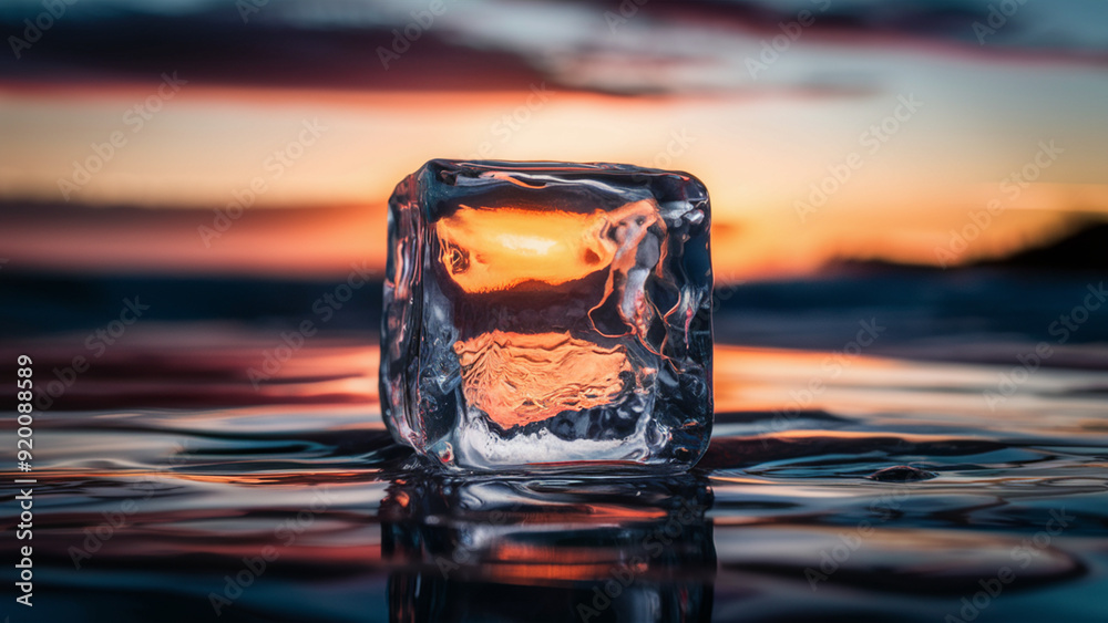 Wall mural ice cubes on the water