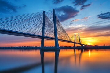 Fototapeta premium Bridge over Water with Sunset Sky Photo