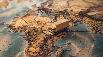 Toy Truck on a World Map with Focus on Africa