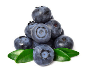 Blueberry macro with leaves isolated on white background
