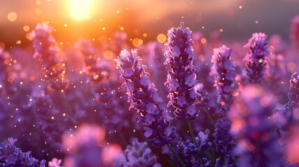 Sunlit Lavender Field in Scenic Countryside,Peaceful and Serene Floral Landscape