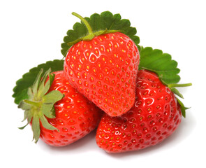 Strawberry macro with leaves isolated on white background