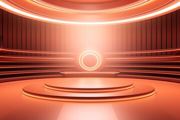 Abstract orange platform with glowing light.