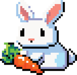Pixel Bunny's Carrot Delight: An adorable 8-bit bunny rabbit enjoys a crunchy carrot in this nostalgic pixel art illustration. 